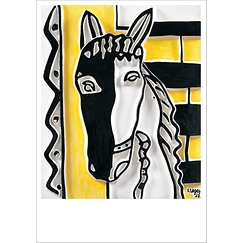 Carte postale "Tête de cheval sur fond jaune"