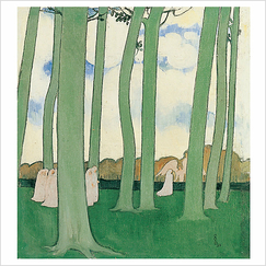 Carte postale carrée "Paysage aux arbres verts"