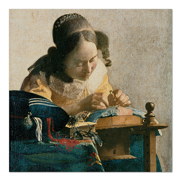 Postcard Vermeer - The Lacer (detail)