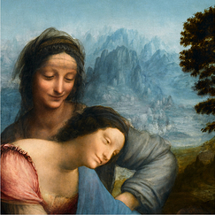 Square postcard "Sainte Anne, la Vierge et l'Enfant jouant avec un agneau, dit la Sainte Anne (détail)"