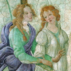 Postcard Botticelli - Venus and the Three Graces Presenting Gifts to a Young Woman (detail)