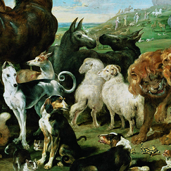 Square postcard "Entrée des animaux dans l'arche de Noé (détail)"