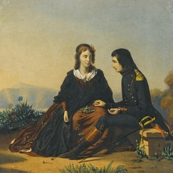 Carte postale carrée "Bonaparte en conversation avec Mademoiselle du Colombier"