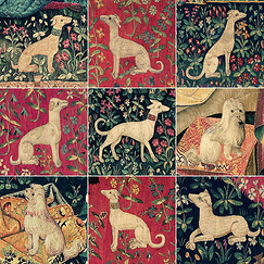 Square postcard "Tentures de la Dame à la licorne : les chiens (détails)"