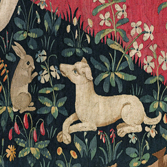 Postcard The Lady and the Unicorn - Sight (close-up on rabbit and dog)