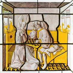 Postcard Stained Glass Window - Chess Players