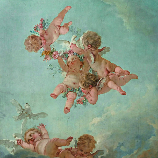 Postcard Palace of Fontainebleau - Detail of Boucher's Boardroom Ceiling (Anges) 