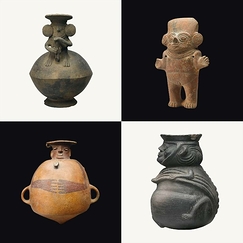 Square postcard "Statuette et vases du Pérou"