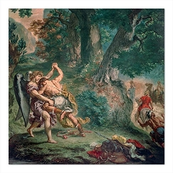 Carte postale carrée "La lutte de Jacob avec l'ange (détail)"