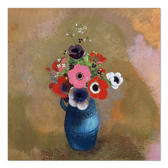 Postcard Redon - Anemones and Lilac in a Blue Vase
