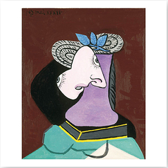 Postcard Picasso - Straw Hat with Blue Leaves