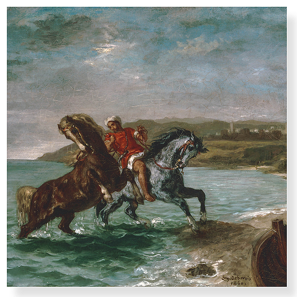 Carte postale carrée "Delacroix - Chevaux sortant de l'eau"