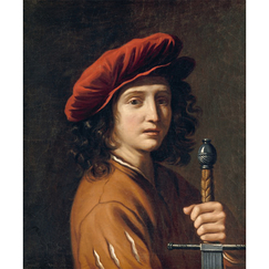 Square postcard "Gennari - Young man holding a sword"