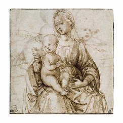 Postcard Raphael - Virgin and Child, Sitting, Reading in a Landscape