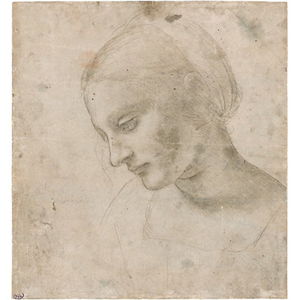 Carte postale carrée "Vinci - Tête de femme"