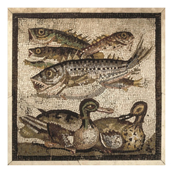 Carte postale carrée "Pompéi - Mosaïque aux poissons et aux canards"