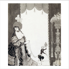 Square postcard "Beardsley - The Lady and the Monkey"