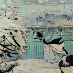Carte postale Anquetin - Coup de vent sur un pont de la Seine (détail), 1889
