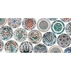 Carte postale panoramique "Céramique d'Iznik - Multivues de plats ronds"