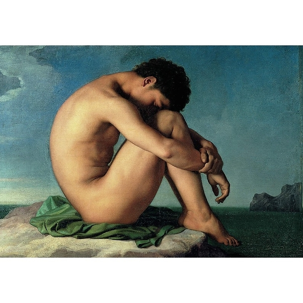 Postcard Flandrin - Naked Young Man Sitting by the Sea