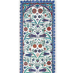 Carte postale panoramique "Détails d'un mur de céramique ottomane reconstitué dans les salles du Louvre"