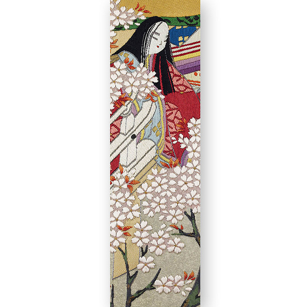 Marque Page Yamagushi - Rouleau en tissu de brocart (nishiki) du Dit du Genji, livre XLIV, La rivière aux bambous