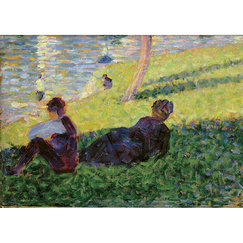 Carte postale Seurat - Etude de paysage, homme assis, femme étendue