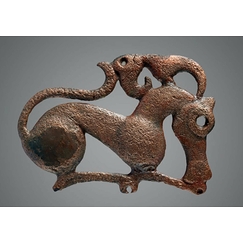 Postcard - Plate in the shape of stylized horse and hawk