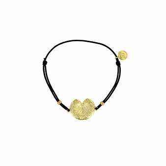 Black elastic bracelet with golden water lily