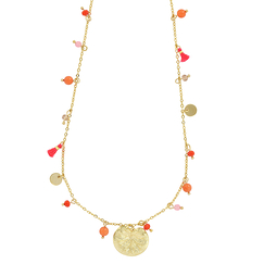 Necklace Waterlily with corral-pink pendants