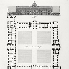Estampe Plan, élévation et coupe du Louvre - Louis-Pierre Baltard