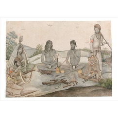 Postcard - Gathering of ascetics and yogis around a bonfire