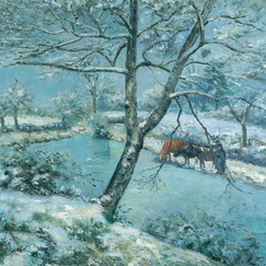 Carte postale Pissarro - L'Étang de Montfoucault en hiver, effet de neige (détail)