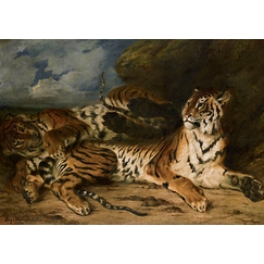 Carte postale Delacroix - Jeune tigre jouant avec sa mère
