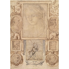 Da Vinci Postcard - Seven Studies of Heads. Saint John the Baptist