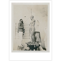 Kessler Postcard - Maillol in his workshop in Marly, with his sculpture Summer