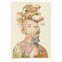 Primatice Postcard - Masked face seen in bust, three quarters from the right