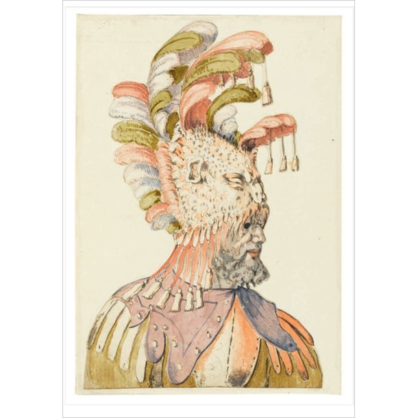 Primatice Postcard - Masked face seen in bust, three quarters from the right