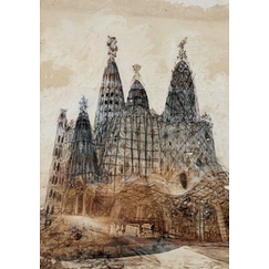Carte postale Gaudí - Projet pour l'église de la colonie Guell