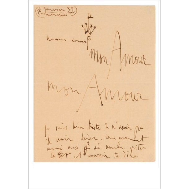 Carte postale Picasso - Lettre à Marie-Thérèse « Mon Amour Mon Amour Mon Amour... »