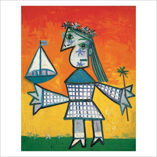 Carte postale Picasso - Fillette couronnée au bateau