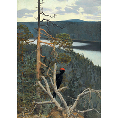 Gallen-Kallela Postcard - Palokärsi ; The Great Black Woodpecker