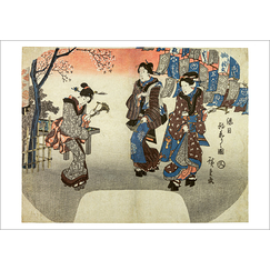 Hiroshige Postcard - Morning Devotion, A Good Day
