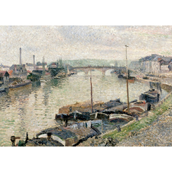 Carte postale Pissarro - Le Pont de pierre et les barges à Rouen