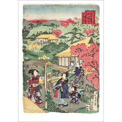 Carte postale Kunisada II - Genji moderne, visite du jardin