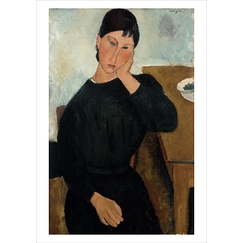 Carte postale Modigliani - Elvire assise, accoudée à une table 1919