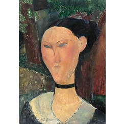 Postcard Modigliani - Woman with ribbon velvet 1915