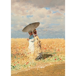 Postcard Giuseppe De Nittis - In the fields, 1874