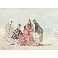 Carte postale Eugène Boudin - Plage à Trouville, vers 1865