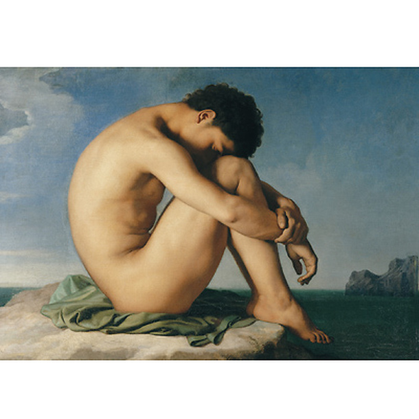 Affiche Hippolyte Flandrin - Jeune homme nu assis au bord de la mer - 50 x 70 cm